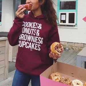 GymMemeWear Maroon Hoodie Cookies Donuts Brownies